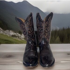 TONY LAMA Vintage Men's Dark Brown Leather Cowboy Boots - Size 11 Made In The US